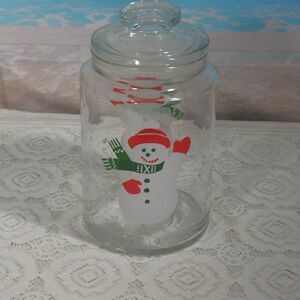 Anchor Hocking Vintage Glass Snowman Cookie/Candy Jar Holiday Collection